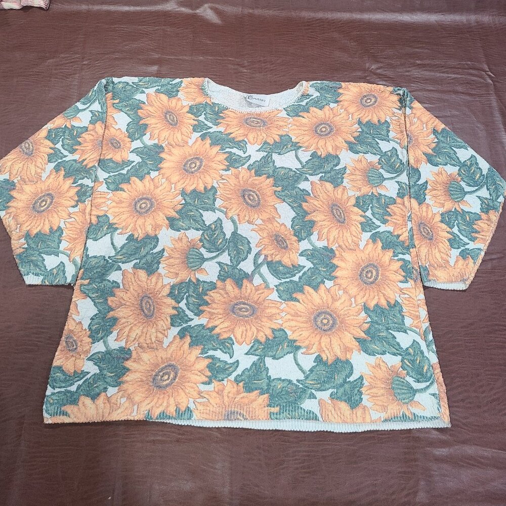 VINTAGE 1990s Tapestry Sunflower Sweater  sz. 2x